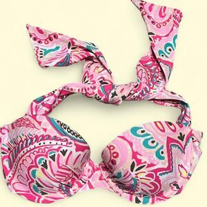 Aerie Women's strapless paisley print bikini top with tie-up back & pleated bust